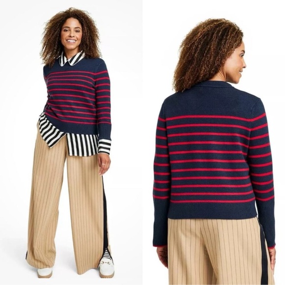 La Ligne x Target Striped Navy & Red Crewneck Sweater Size Large Cashmere Blend - Picture 1 of 5